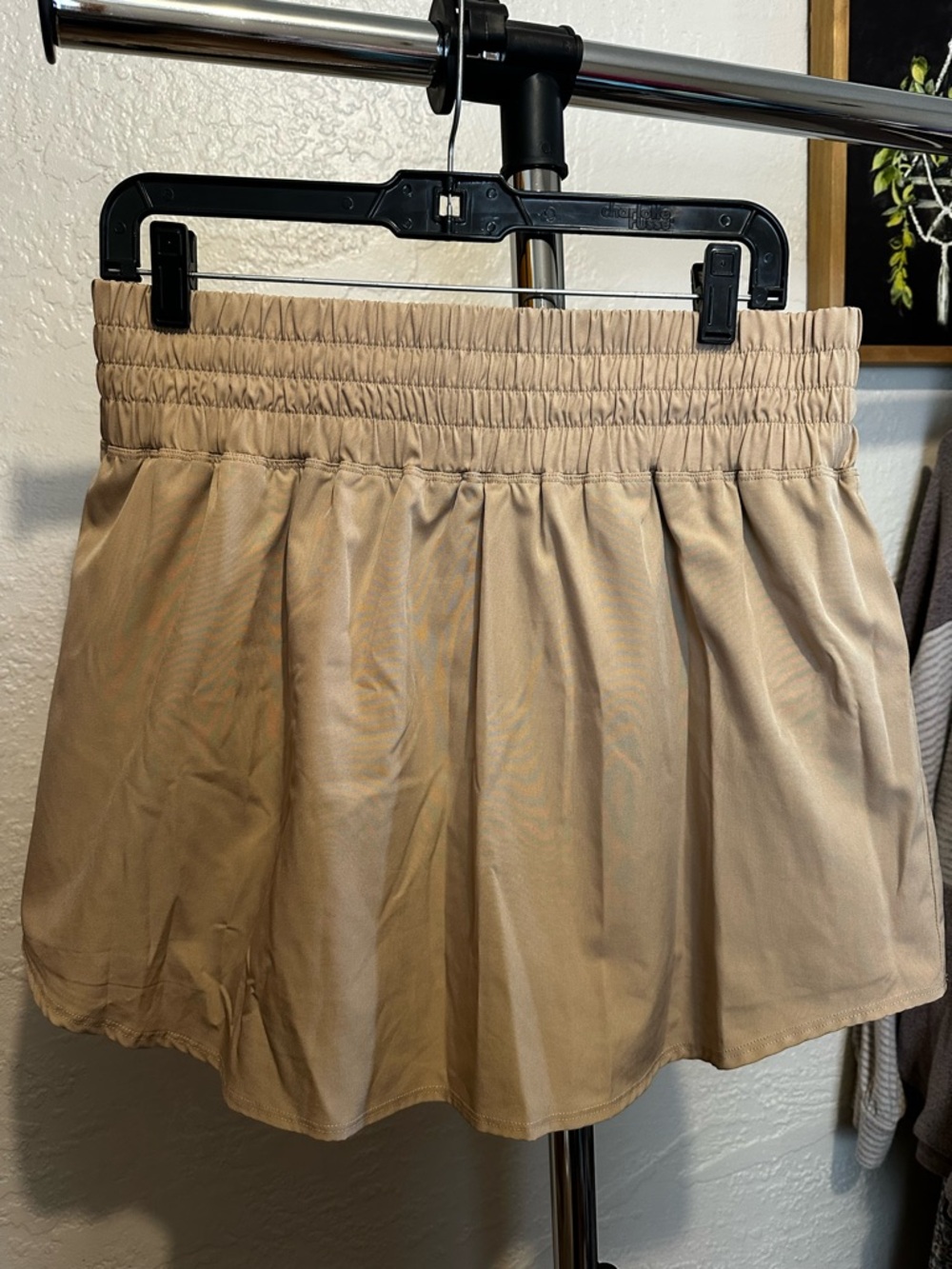 Beige Elastic Waist Mini Skirt